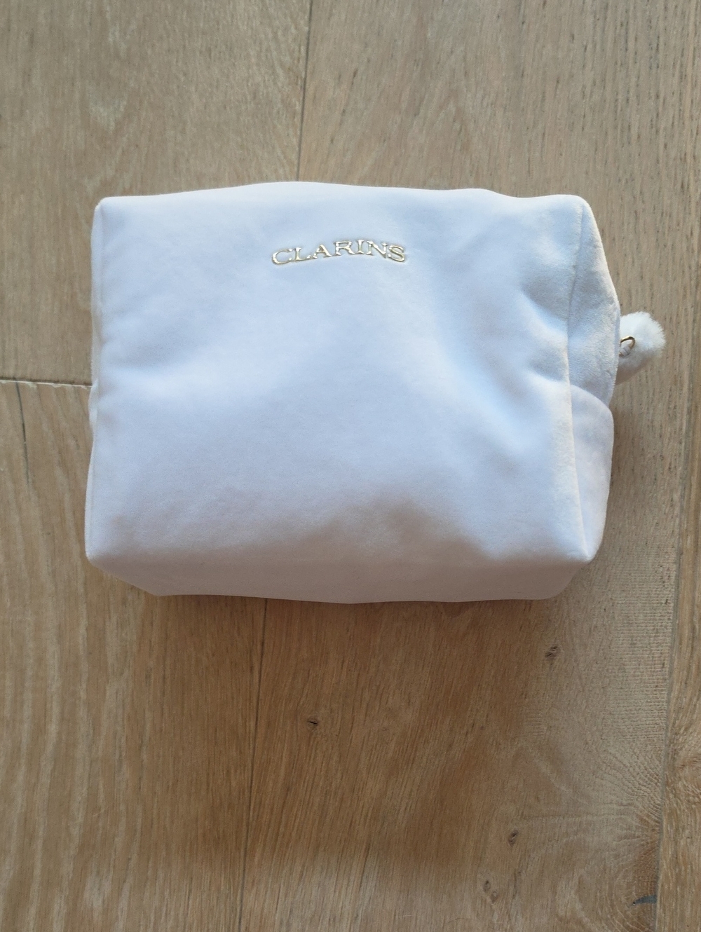 NWOT Clarins White Velvet Toiletry Bag